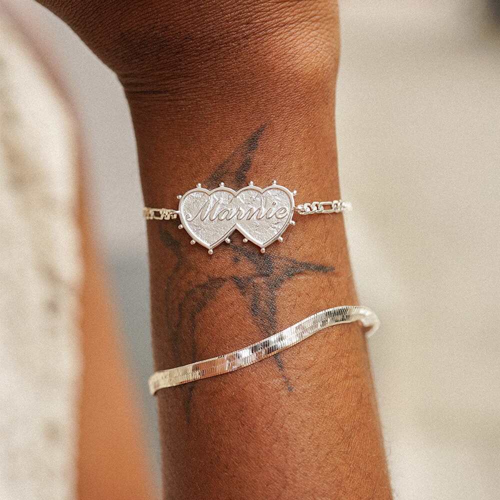 Daisy London Silver Plate Shrimps Double Heart Personalised Bracelet Additional Image - 3