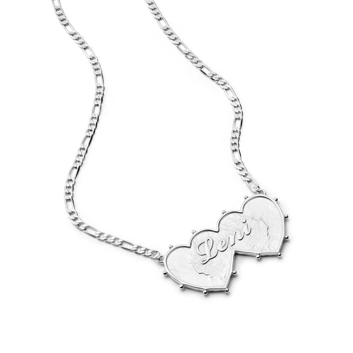 Daisy London Silver Plate Shrimps Double Heart Personalised Necklace