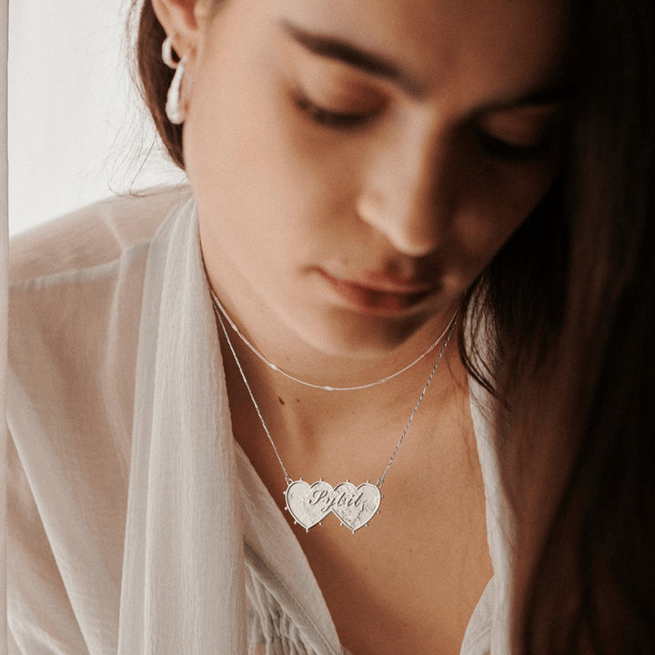 Daisy London Silver Plate Shrimps Double Heart Personalised Necklace Additional Image - 1