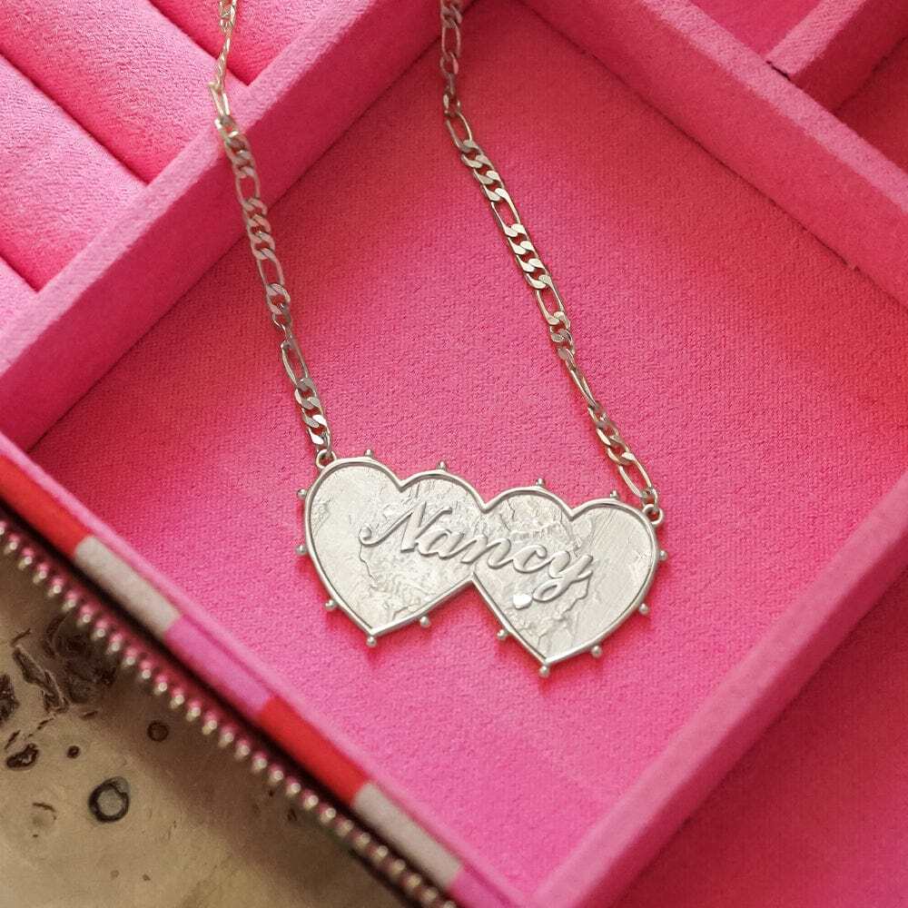 Daisy London Silver Plate Shrimps Double Heart Personalised Necklace Additional Image - 2