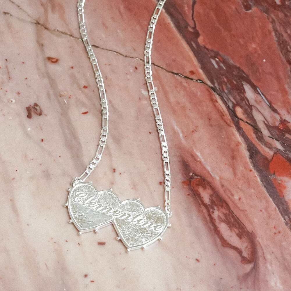 Daisy London Silver Plate Shrimps Double Heart Personalised Necklace Additional Image - 4