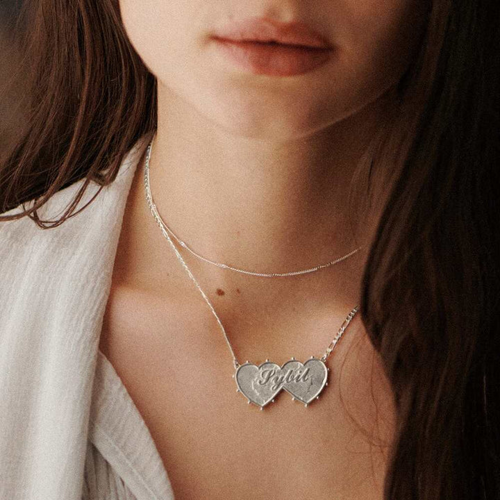 Daisy London Silver Plate Shrimps Double Heart Personalised Necklace Additional Image - 5