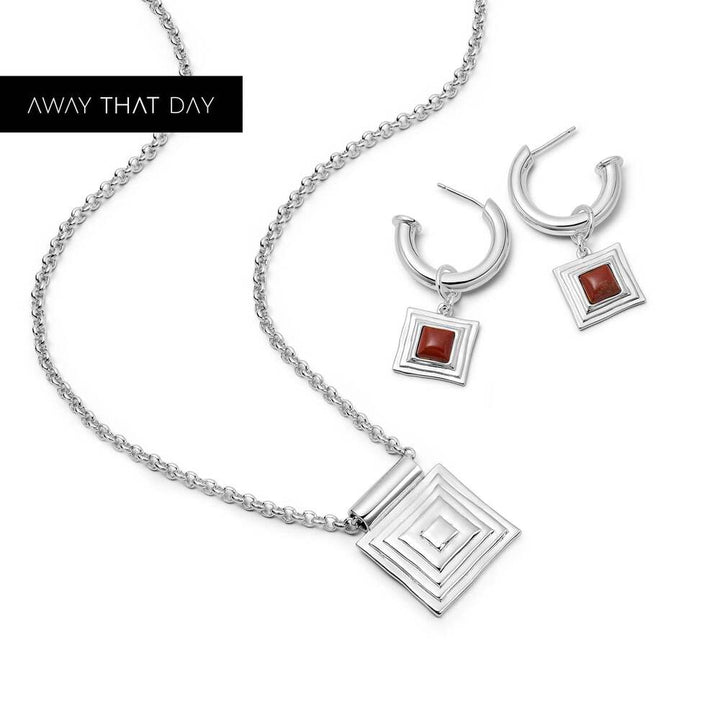 Daisy London Silver Plate Strata Red Jasper Earrings &amp; Necklace Set