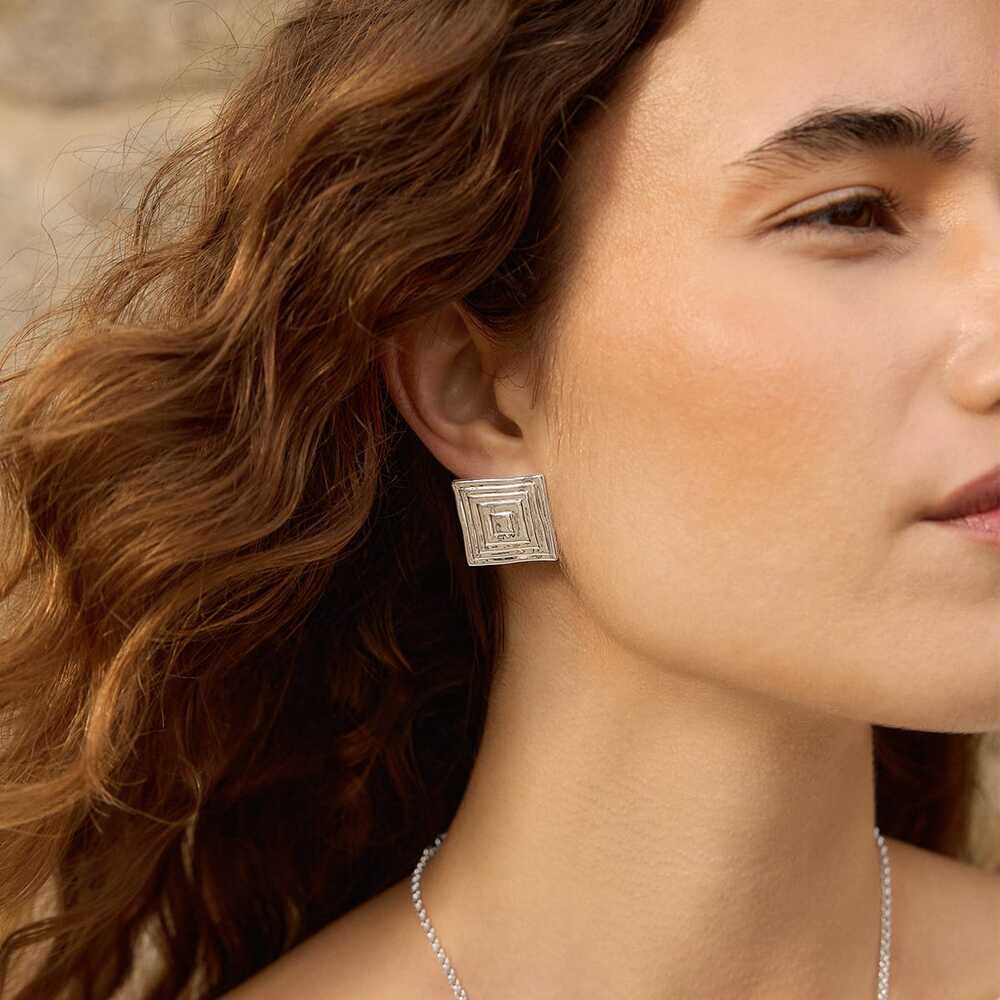Daisy London Silver Plate Strata Square Earrings &amp; Necklace Set Additional Image - 1
