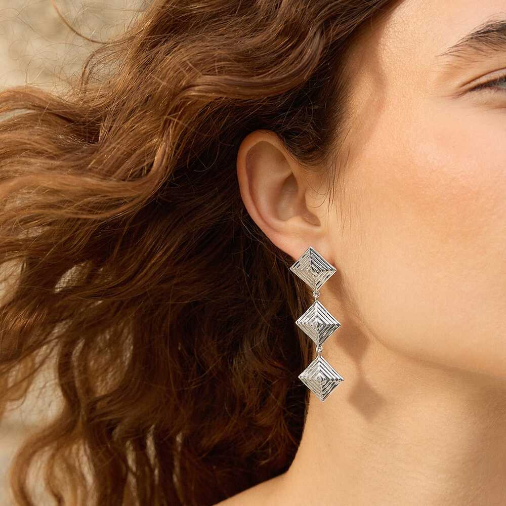 Daisy London Silver Plate Strata Triple Drop Earrings Additional Image - 1