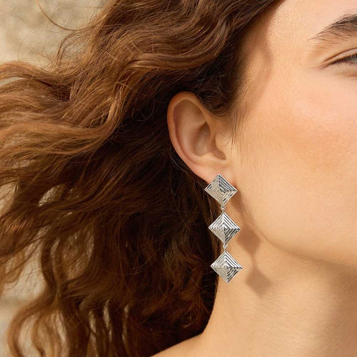 Daisy London Silver Plate Strata Triple Drop Earrings Additional Image - 1