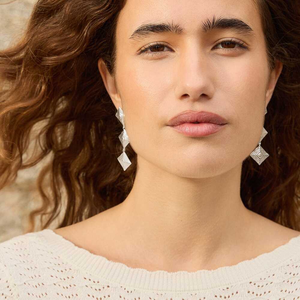 Daisy London Silver Plate Strata Triple Drop Earrings Additional Image - 3