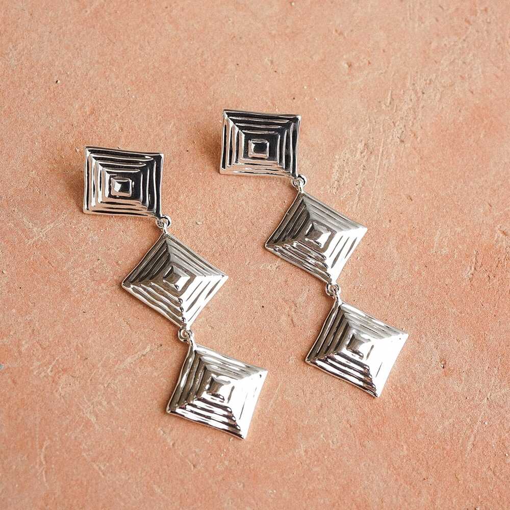 Daisy London Silver Plate Strata Triple Drop Earrings Additional Image - 4
