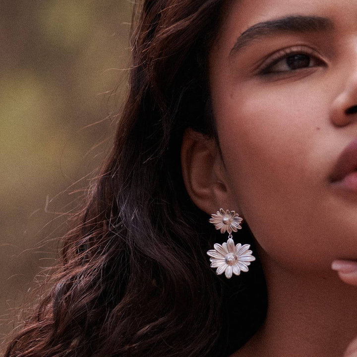 Daisy London Silver Plated Double Daisy Flower Earrings - MococoDaisy LondonDBE06_SLVEarrings
