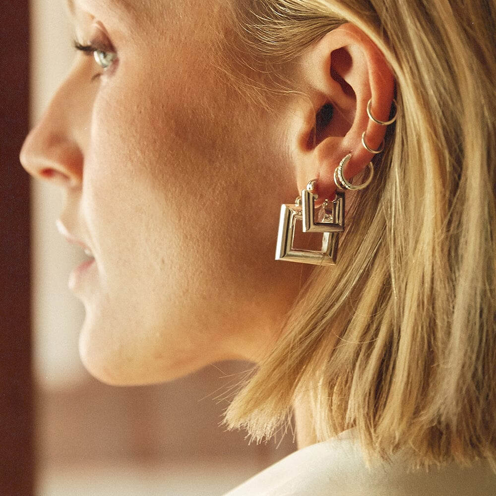 Daisy London Silver Plated Polly Sayer Chubby Hoop Earring Stack - MococoDaisy LondonGSET151_SLVEarrings