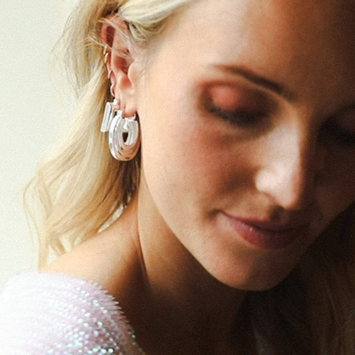Daisy London Silver Plated Polly Sayer Chunky Ridge Hoop Earrings - MococoDaisy LondonSPE05_SLVEarrings