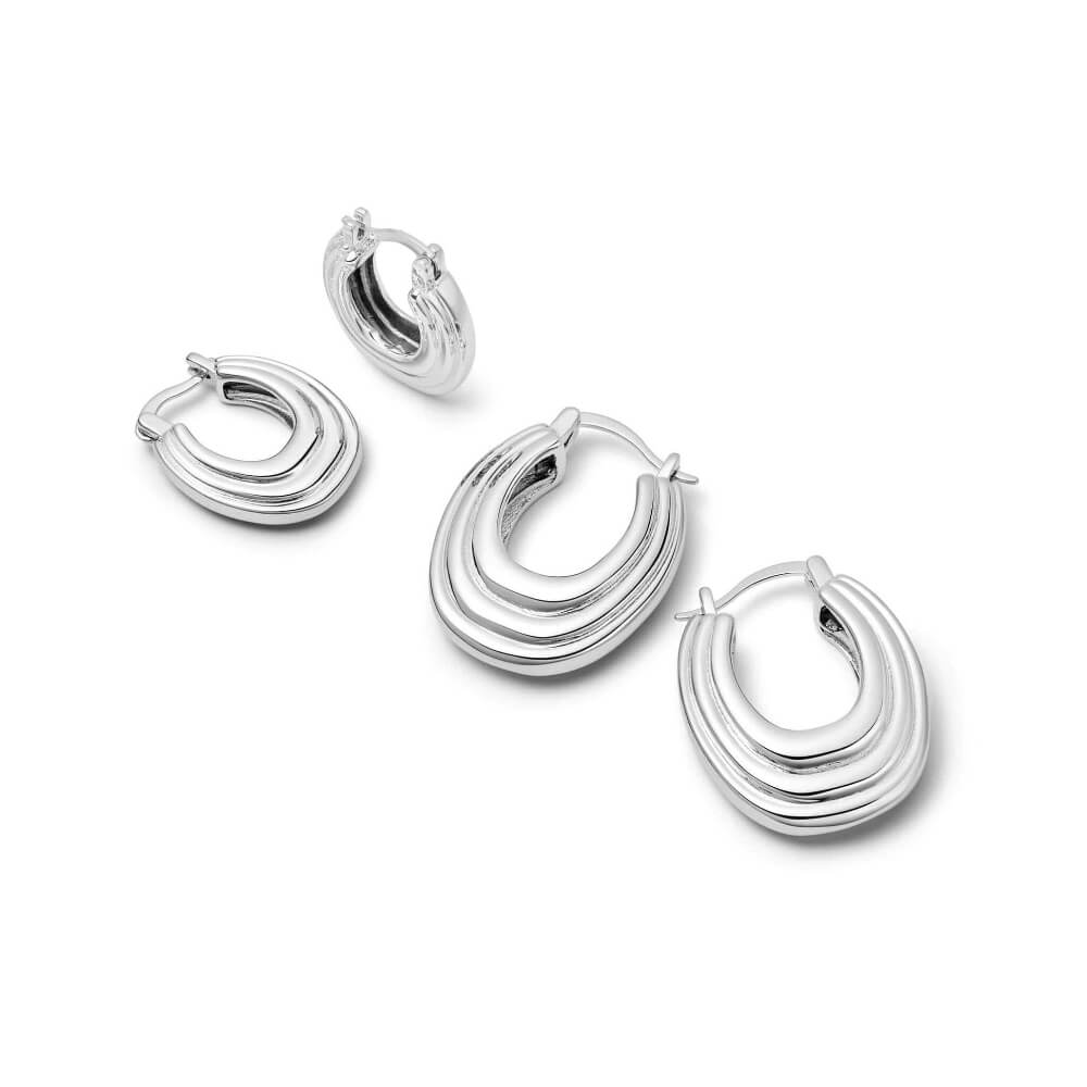 Daisy London Silver Plated Polly Sayer Ridge Hoop Earring Stack - MococoDaisy LondonGSET152_SLVEarrings