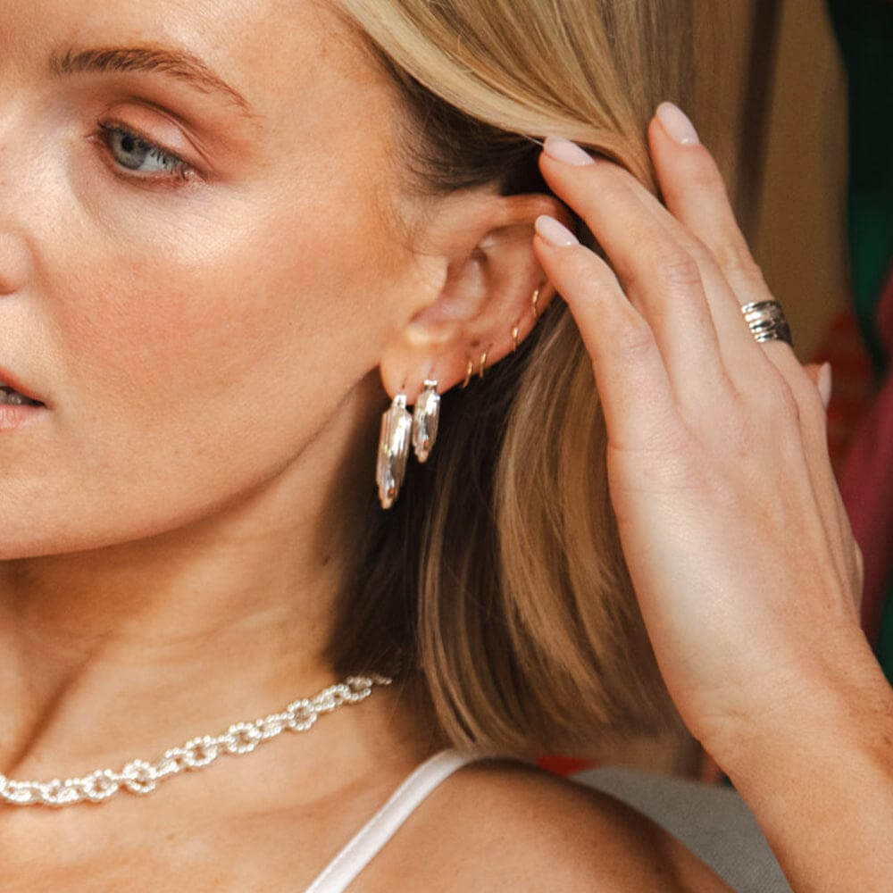 Daisy London Silver Plated Polly Sayer Ridge Hoop Earring Stack - MococoDaisy LondonGSET152_SLVEarrings