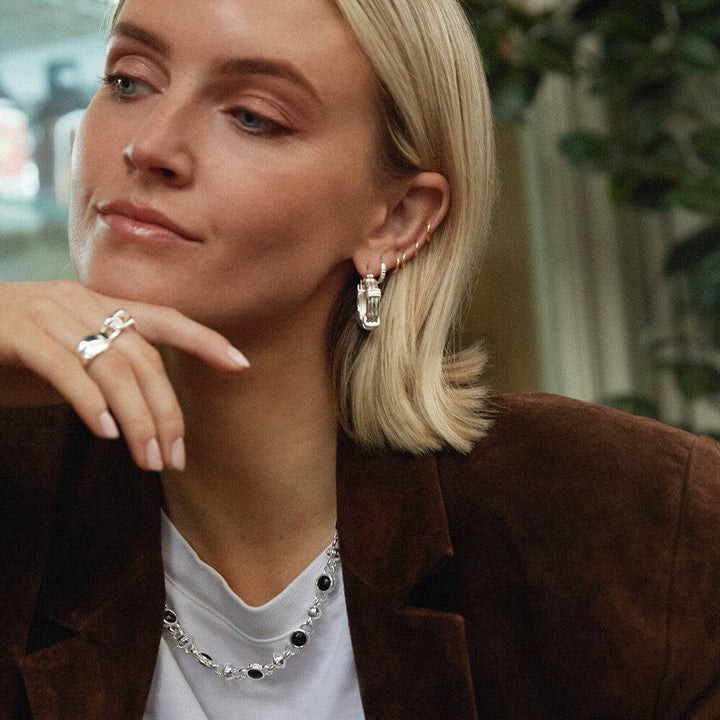 Daisy London Silver Plated Polly Sayer Triple Ridge Chunky Hoop Earrings - MococoDaisy LondonSPE09_SLVEarrings