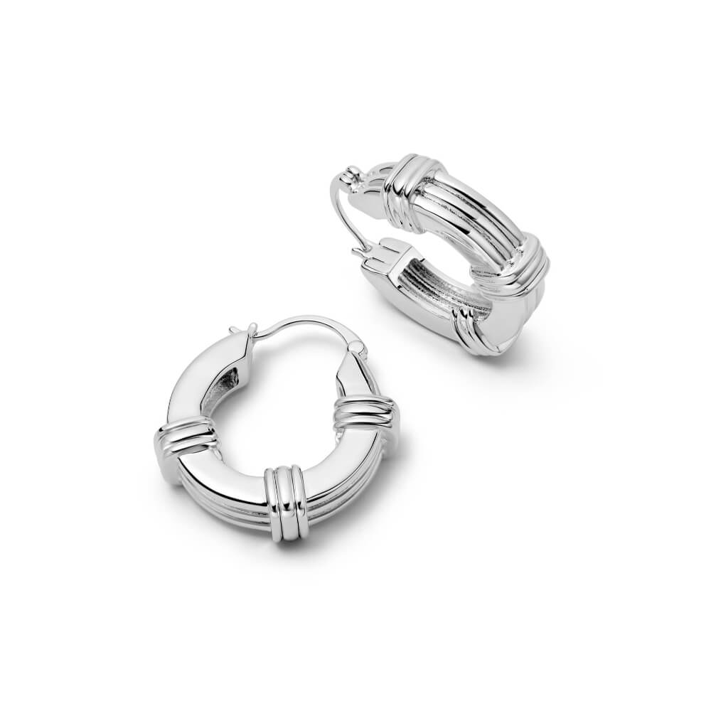 Daisy London Silver Plated Polly Sayer Triple Ridge Chunky Hoop Earrings - MococoDaisy LondonSPE09_SLVEarrings