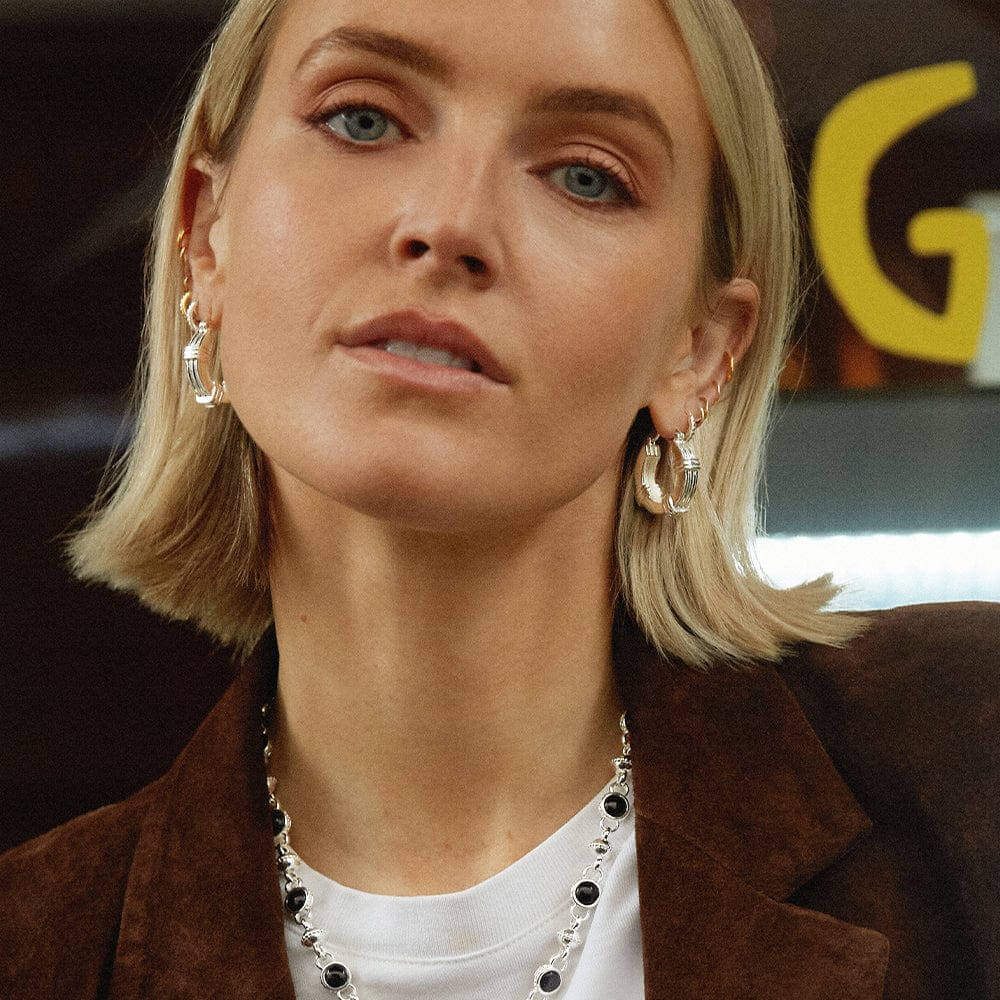 Daisy London Silver Plated Polly Sayer Triple Ridge Chunky Hoop Earrings - MococoDaisy LondonSPE09_SLVEarrings