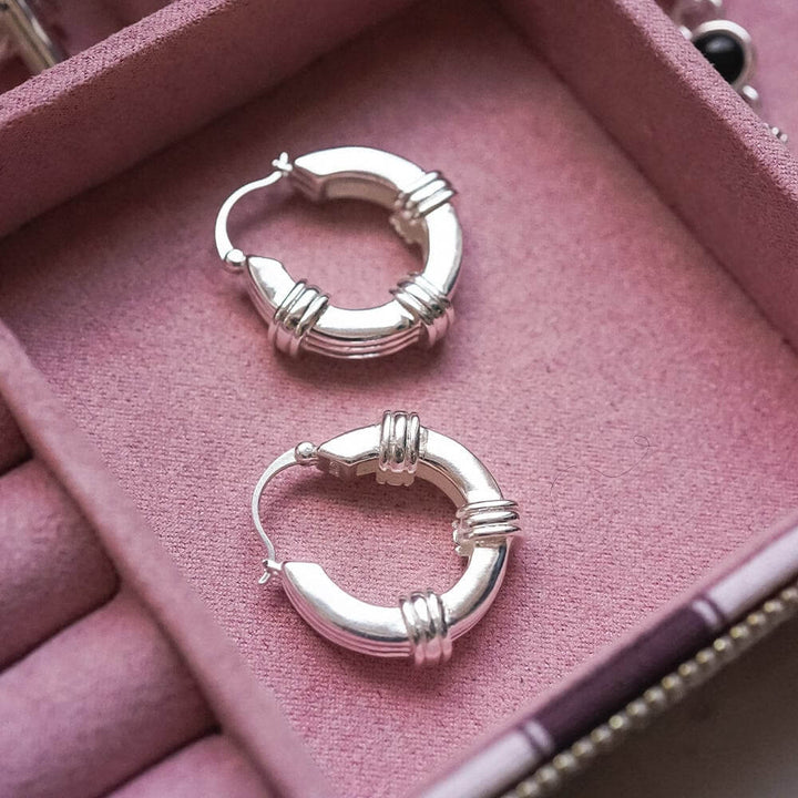 Daisy London Silver Plated Polly Sayer Triple Ridge Chunky Hoop Earrings - MococoDaisy LondonSPE09_SLVEarrings