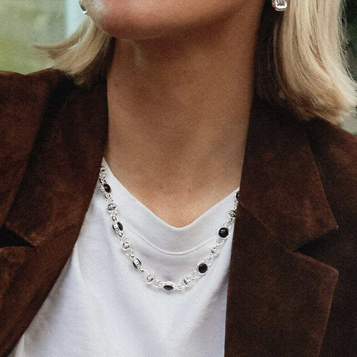 Daisy London Silver Polly Sayer Black Onyx Chain Necklace - MococoDaisy LondonSPN07_SLVNecklaces