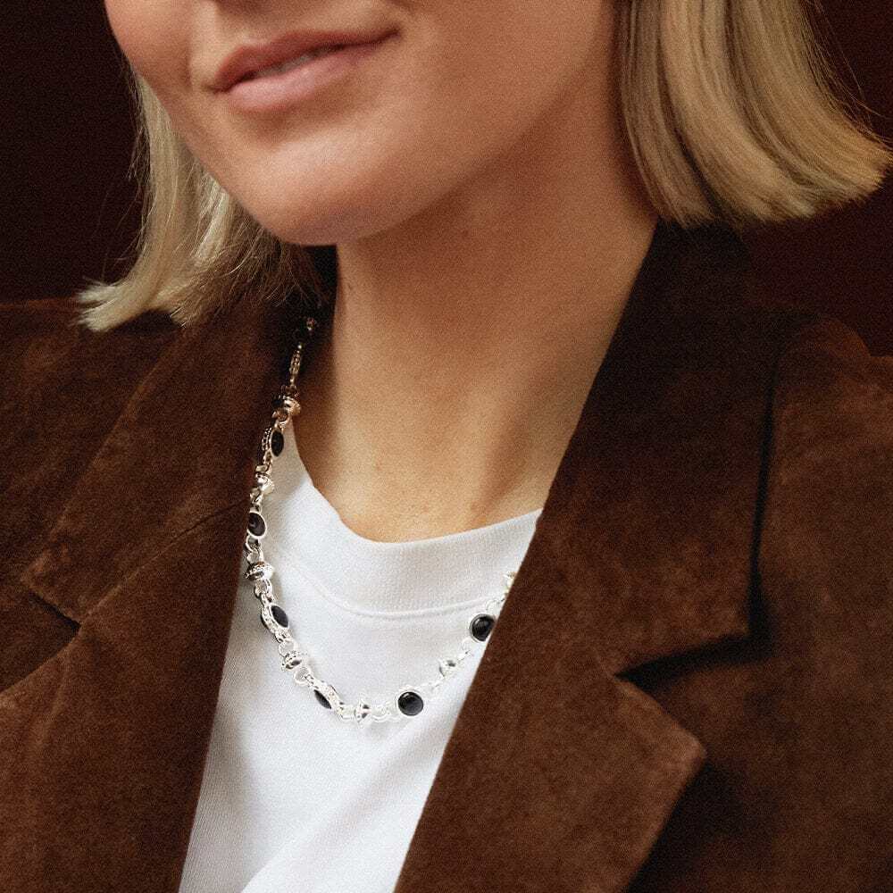 Daisy London Silver Polly Sayer Black Onyx Chain Necklace - MococoDaisy LondonSPN07_SLVNecklaces