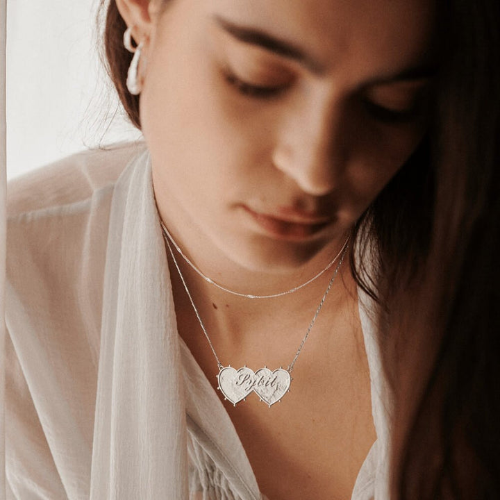 Daisy London Silver Shrimps Double Heart Personalised Necklace - MococoDaisy LondonNP012_SLVNecklaces