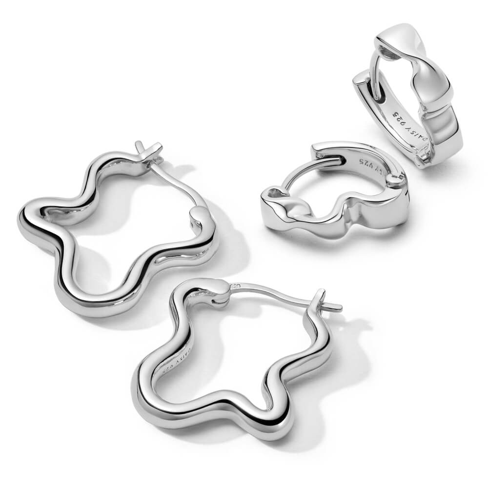 Daisy London Silver Wavy Hoop Earring Stack - MococoDaisy LondonGSET144_SLVEarrings