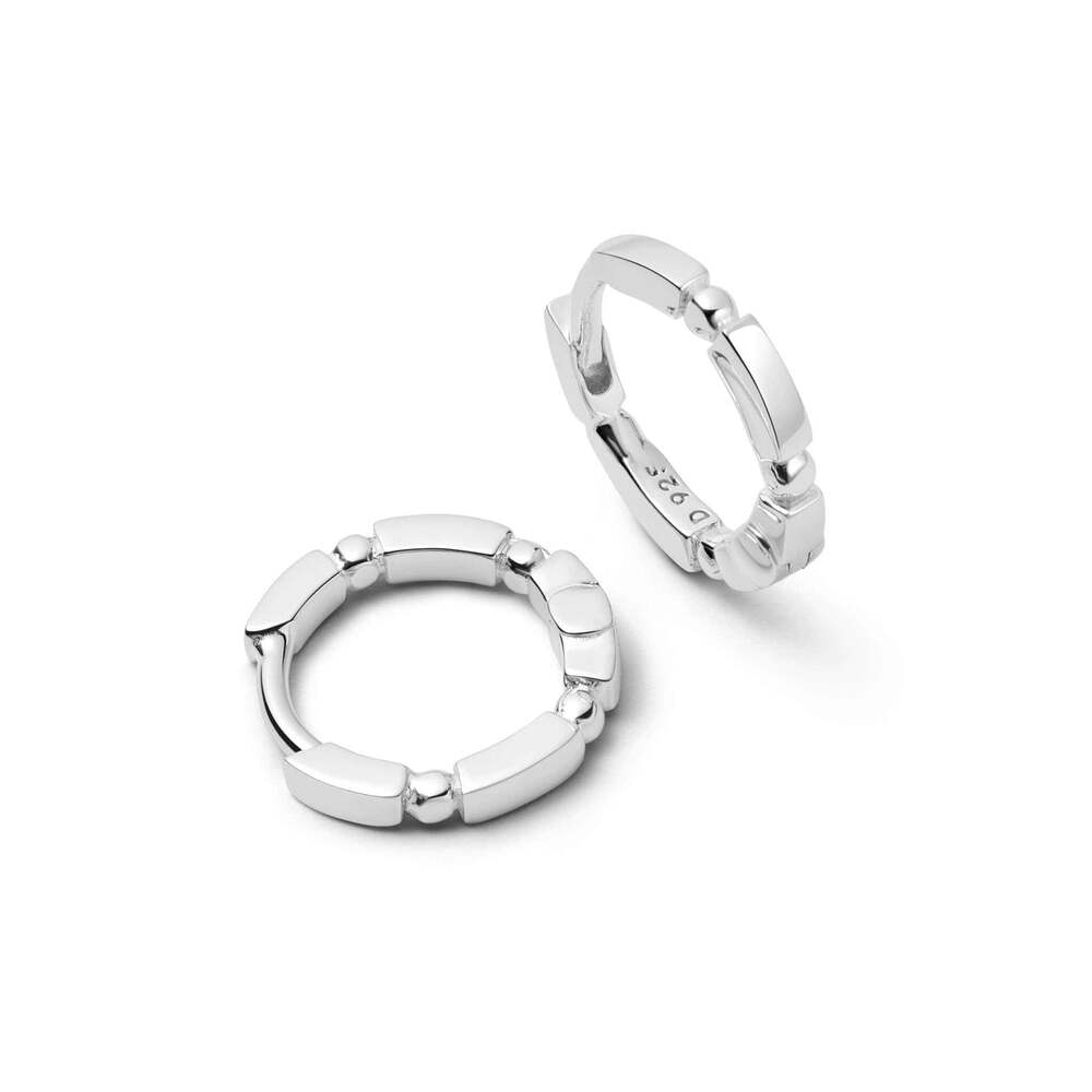 Daisy London Sterling Silver Bar & Ball Huggie Hoop Earrings