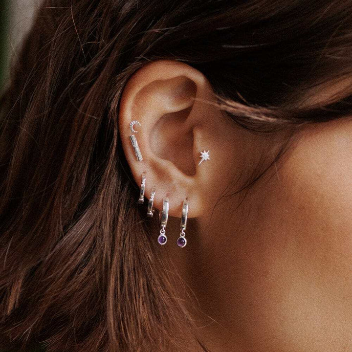 Daisy London Sterling Silver Bar &amp; Ball Huggie Hoop Earrings Additional Image - 1