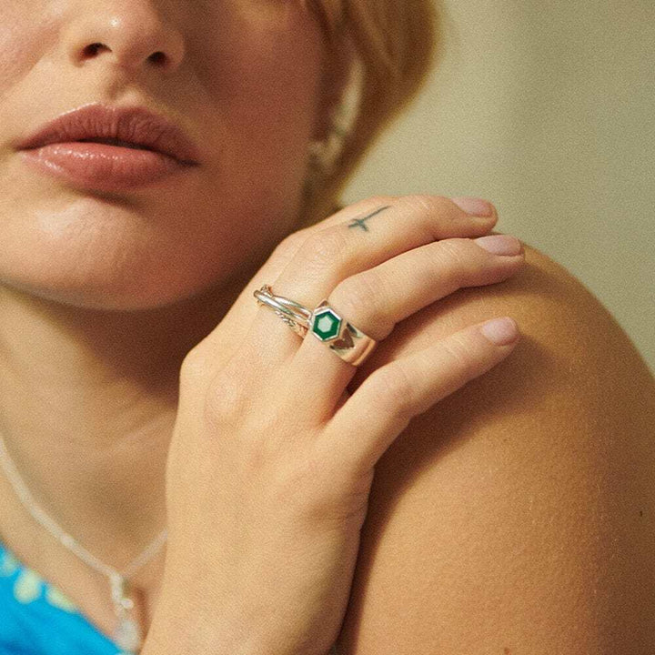 Daisy London Sterling Silver Beloved Bold Green Onyx Band Ring Additional Image - 1