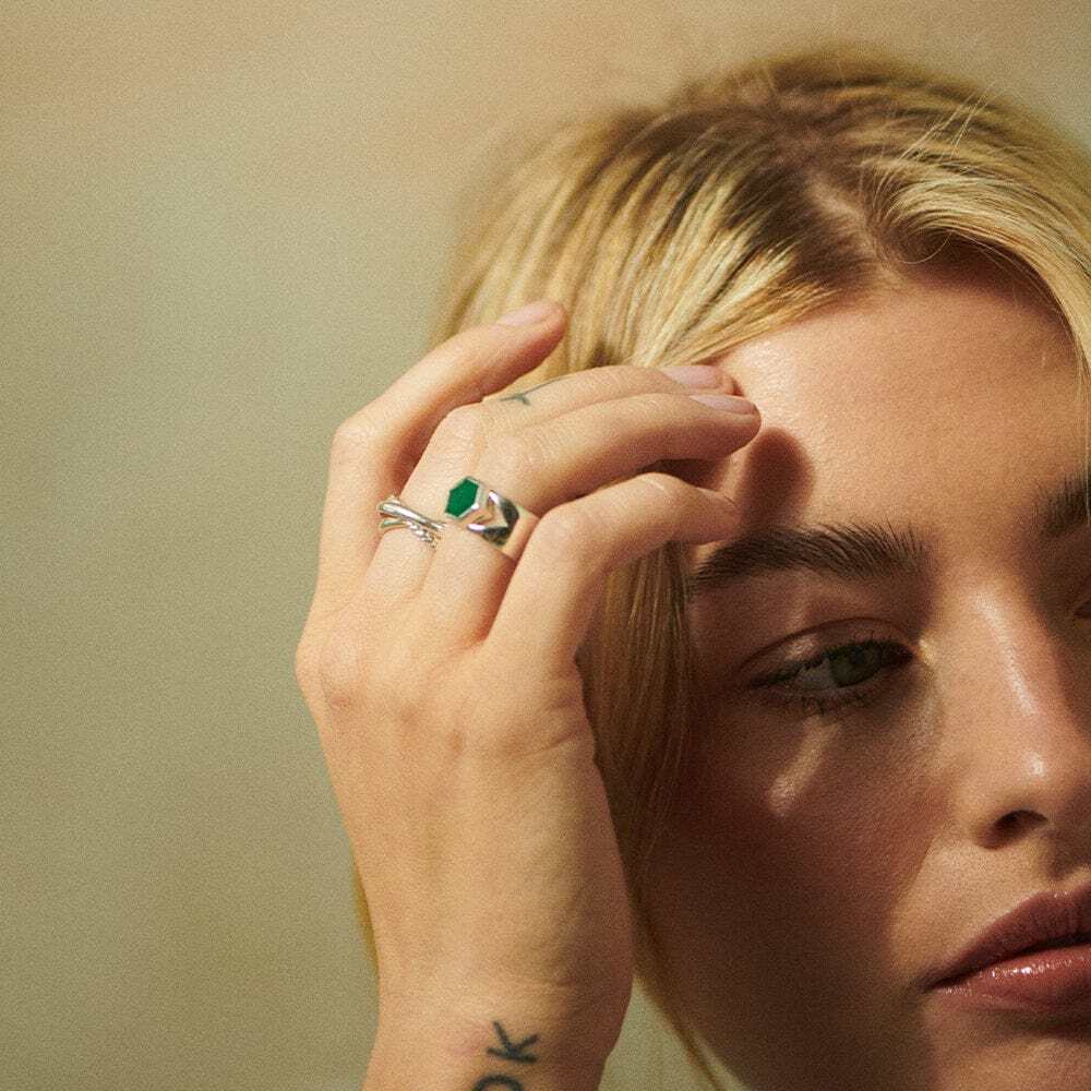 Daisy London Sterling Silver Beloved Bold Green Onyx Band Ring Additional Image - 2