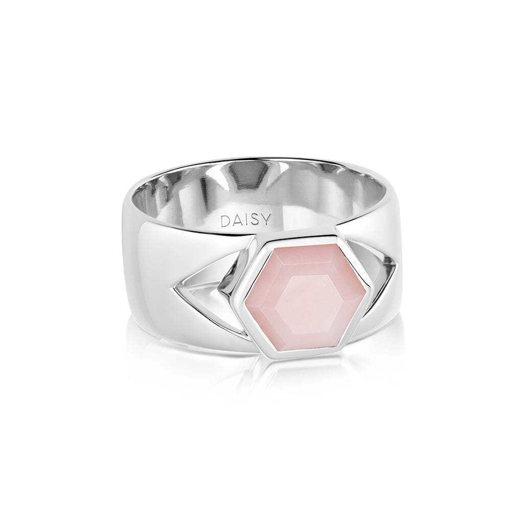 Daisy London Sterling Silver Beloved Bold Pink Opal Band Ring