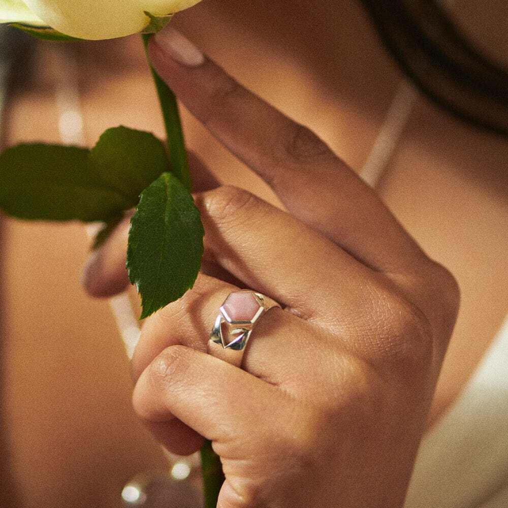 Daisy London Sterling Silver Beloved Bold Pink Opal Band Ring Additional Image - 1