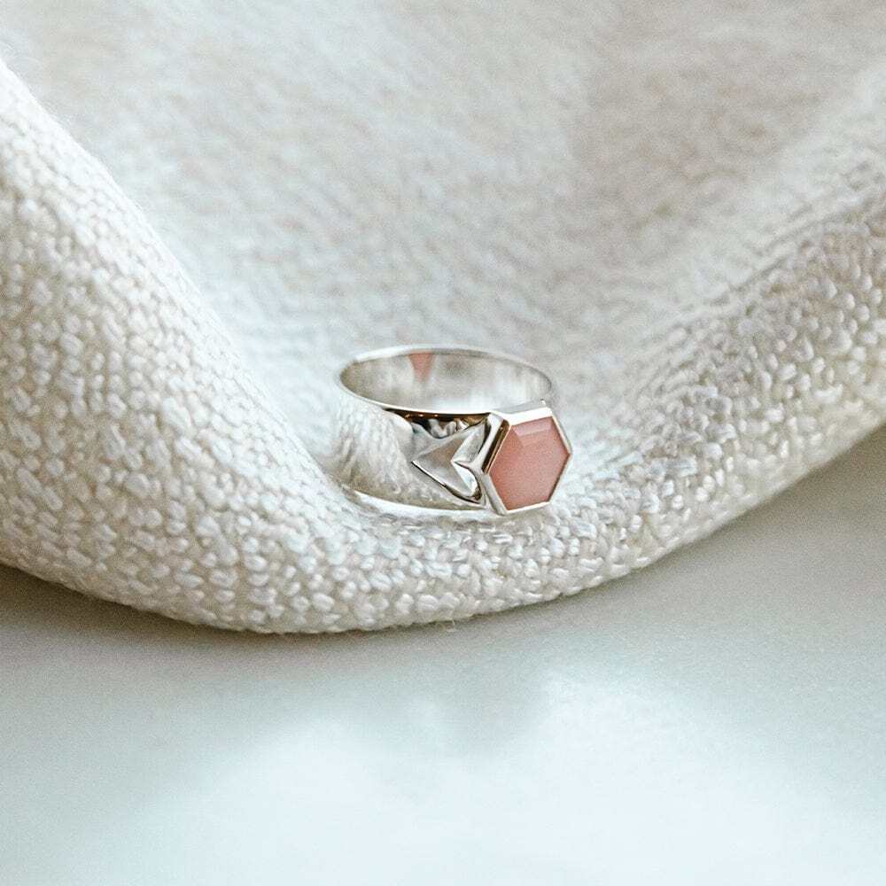 Daisy London Sterling Silver Beloved Bold Pink Opal Band Ring Additional Image - 2