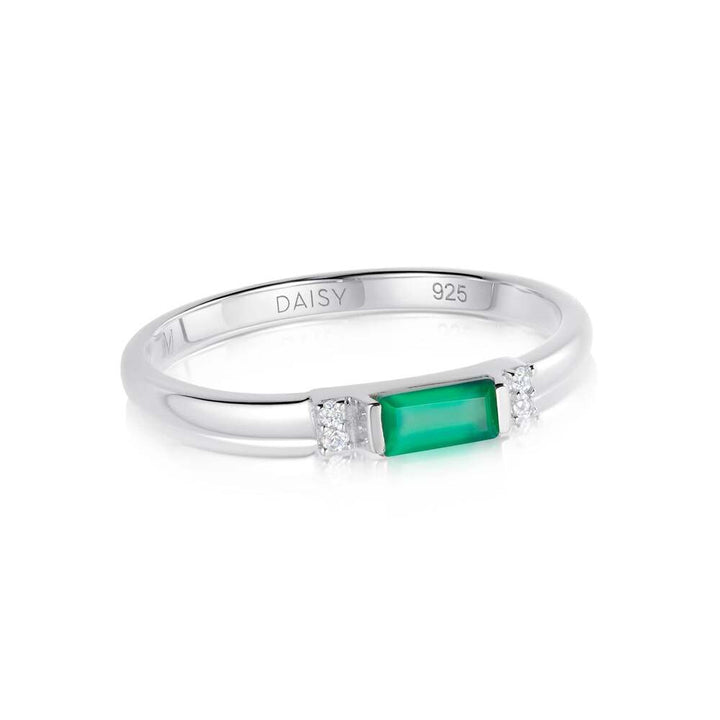 Daisy London Sterling Silver Beloved Fine Green Onyx Band Ring