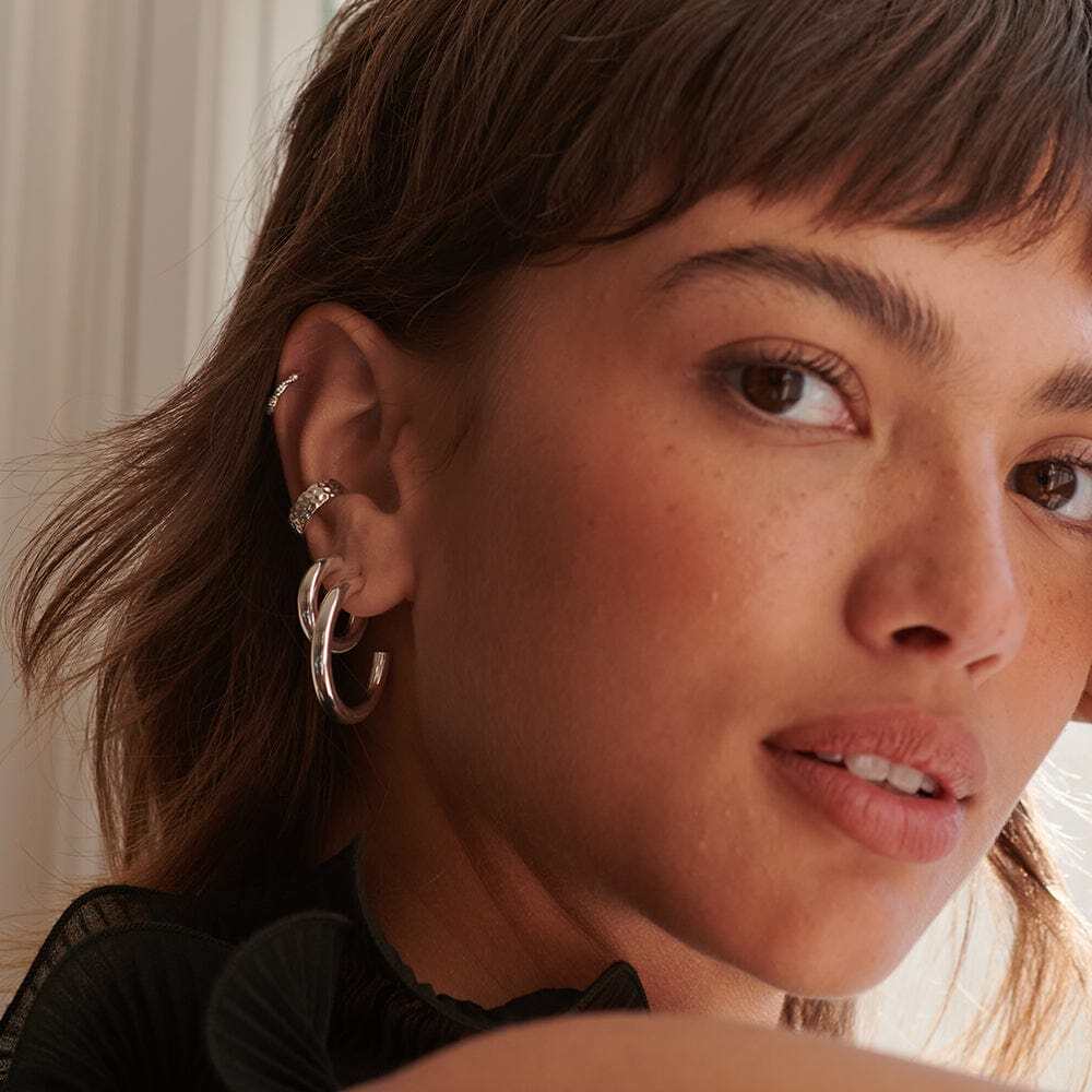 Daisy London Sterling Silver Bold Hoop Earrings Additional Image - 6
