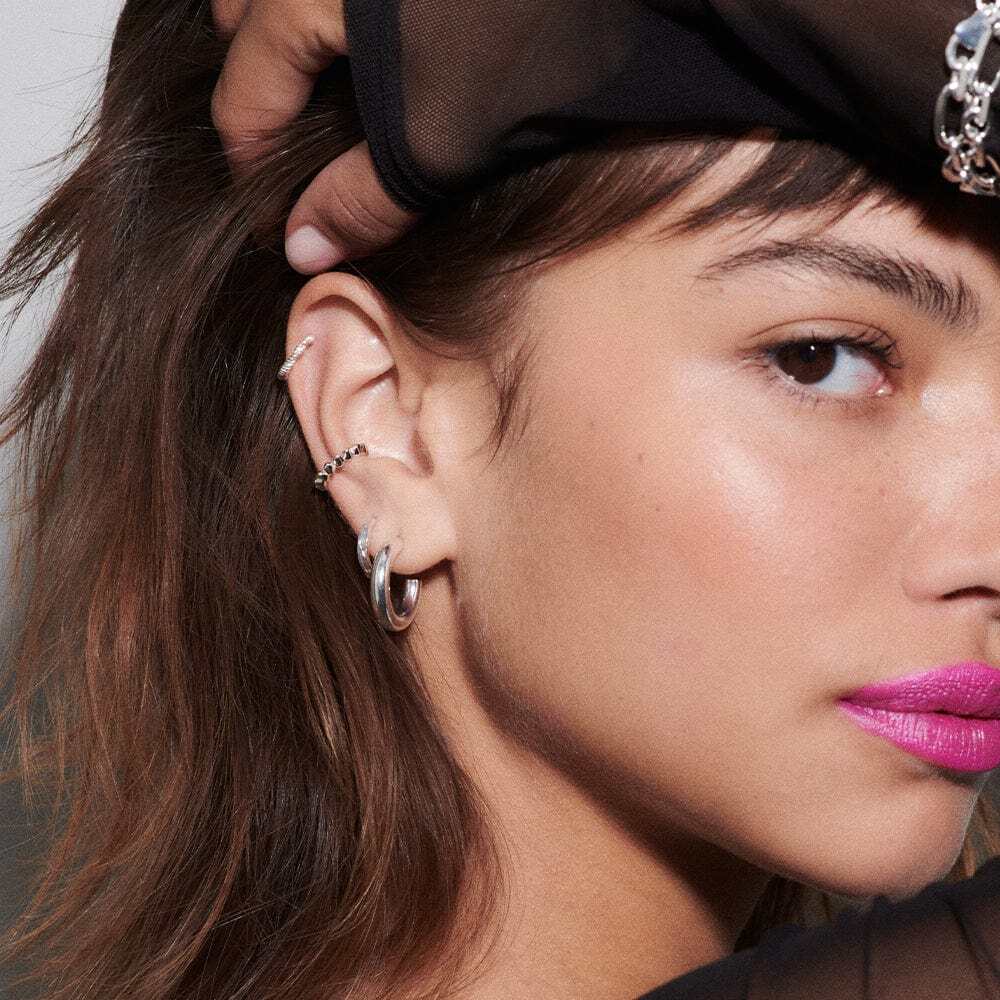 Daisy London Sterling Silver Bold Hoop Earrings Additional Image - 3