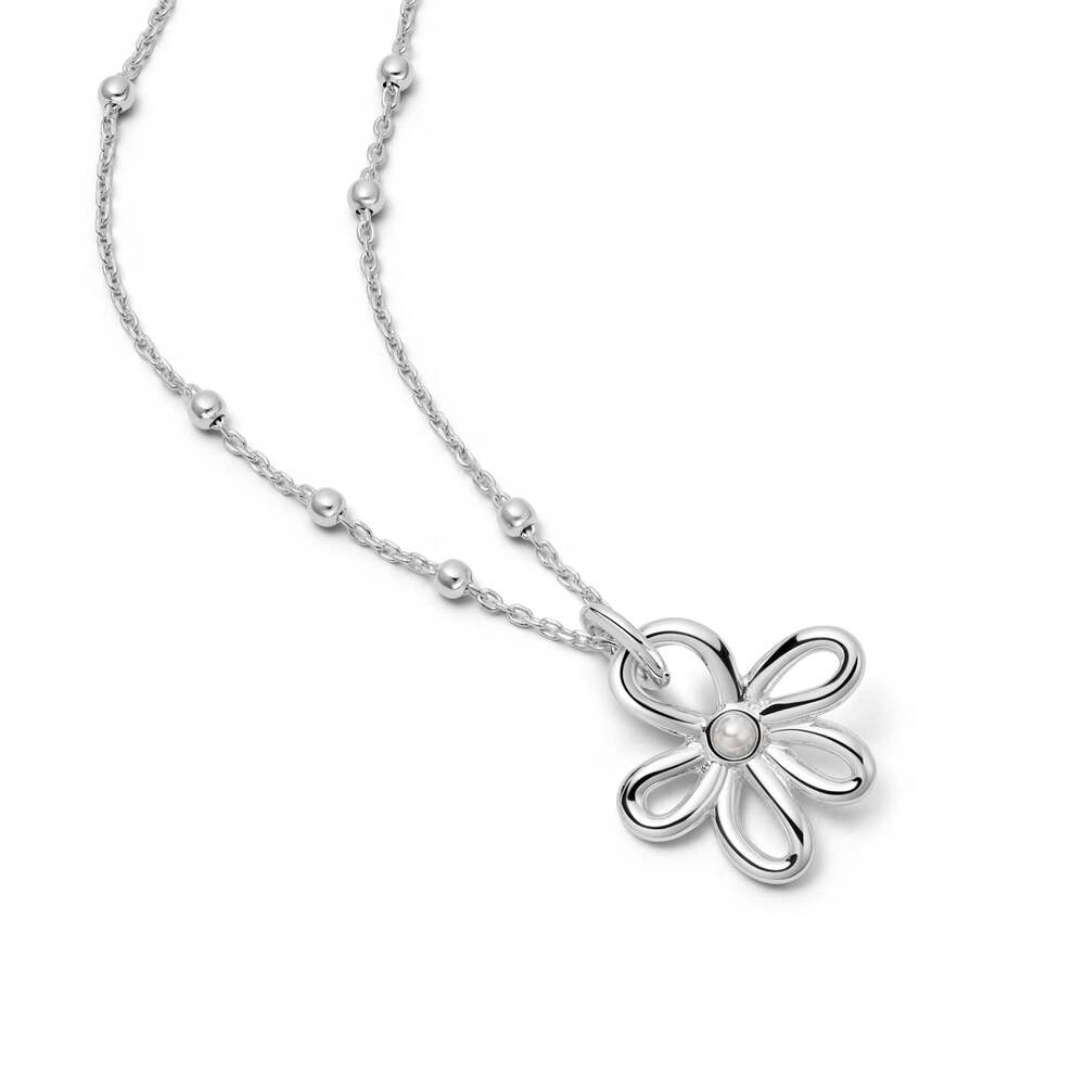Daisy London Sterling Silver Daisy Bow Pendant Necklace