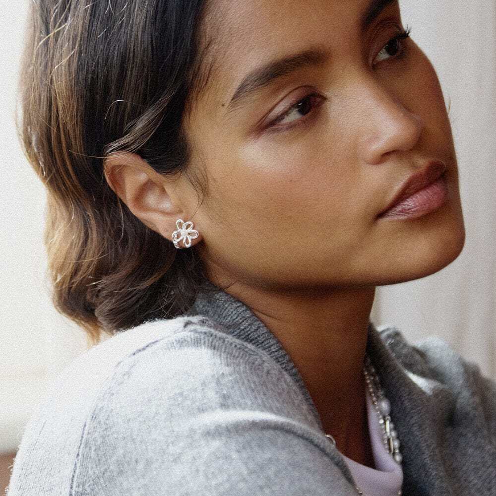 Daisy London Sterling Silver Daisy Bow Stud Earrings Additional Image - 1