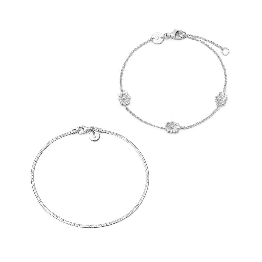 Daisy London Sterling Silver Chain Bracelet Stack