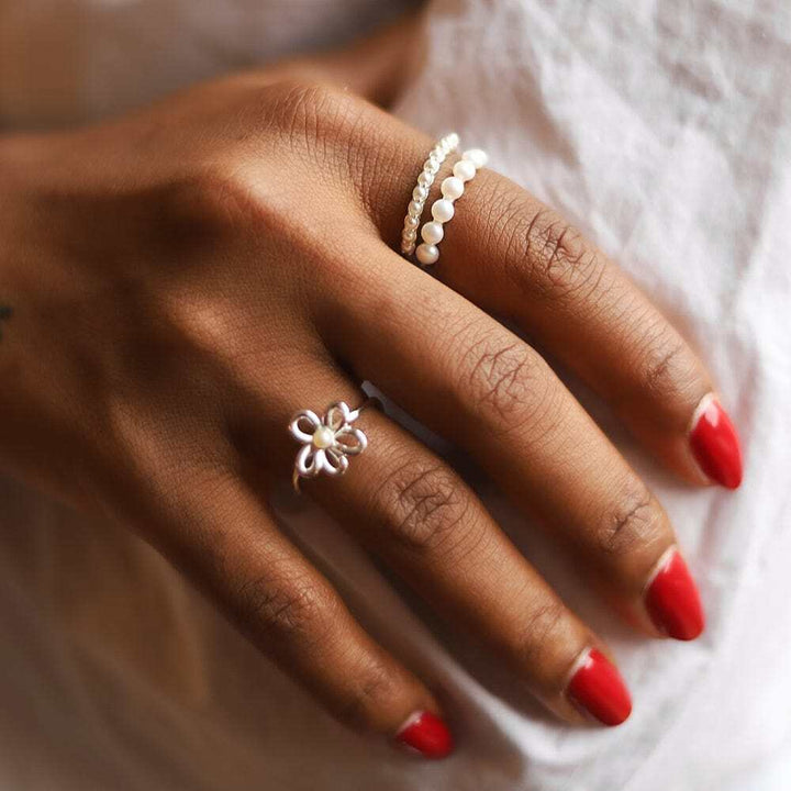 Daisy London Sterling Silver Chunky Pearl Band Ring Additional Image - 2