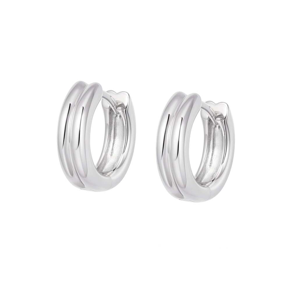Daisy London Sterling Silver Double Ridge Huggie Hoop Earrings