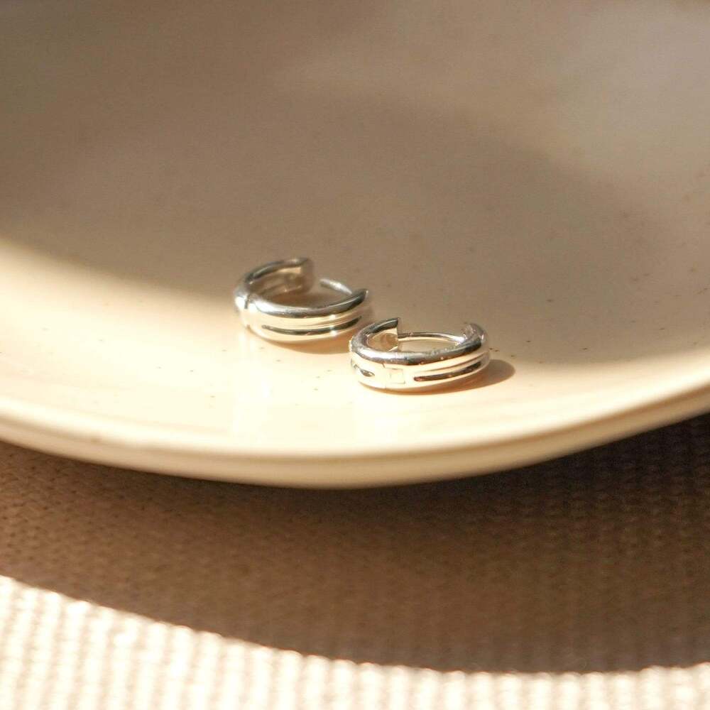 Daisy London Sterling Silver Double Ridge Huggie Hoop Earrings Additional Image - 1