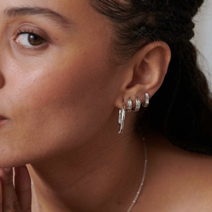 Daisy London Sterling Silver Double Ridge Huggie Hoop Earrings Additional Image - 3