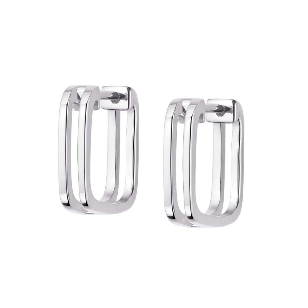 Daisy London Sterling Silver Double Square Huggie Hoop Earrings