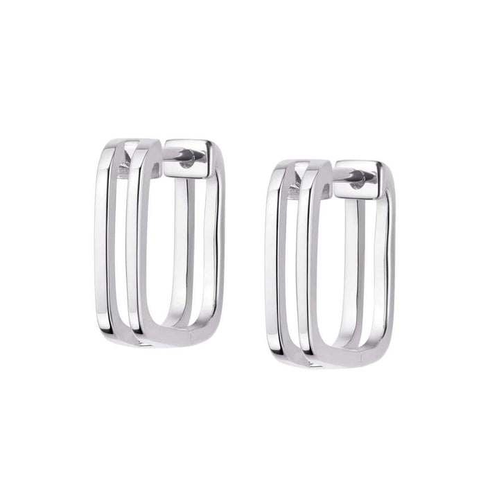 Daisy London Sterling Silver Double Square Huggie Hoop Earrings