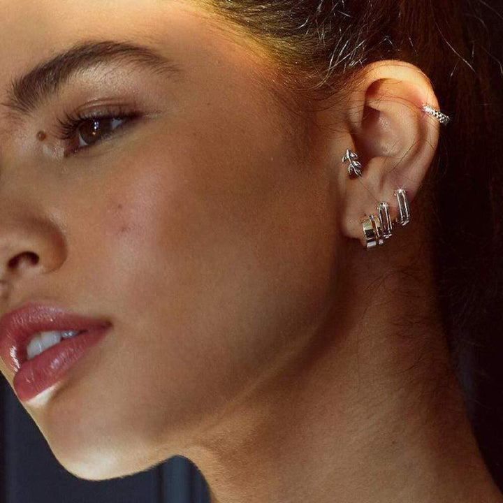 Daisy London Sterling Silver Double Square Huggie Hoop Earrings Additional Image - 1