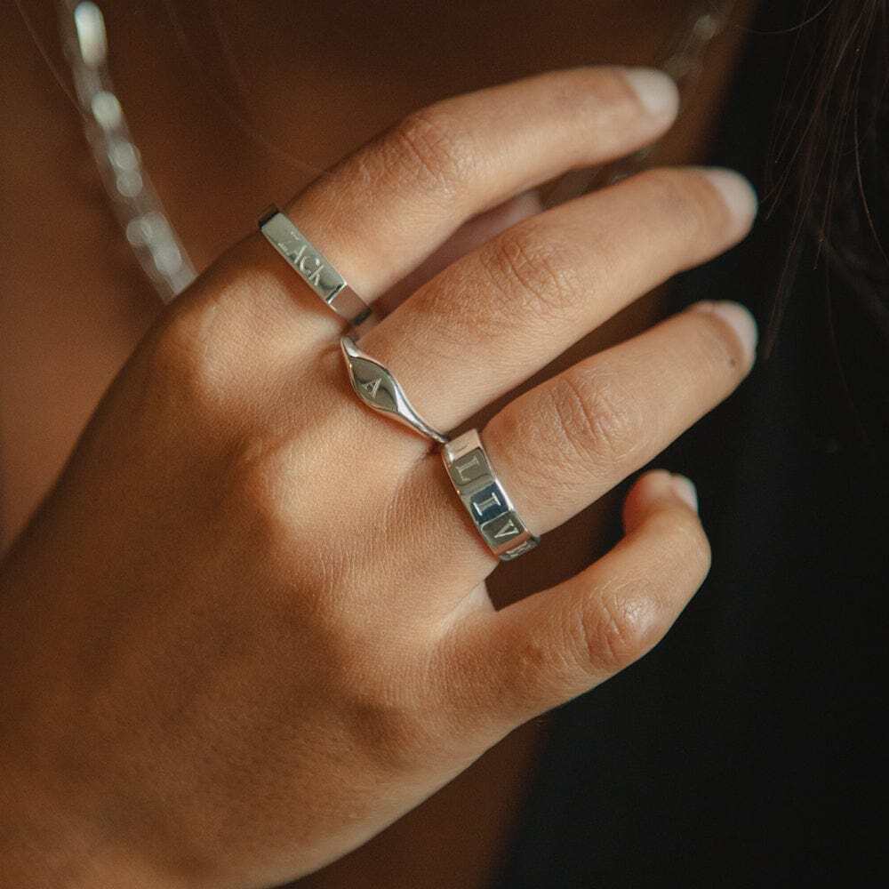 Daisy London Sterling Silver Engravable Geometric Band Ring Additional Image - 1