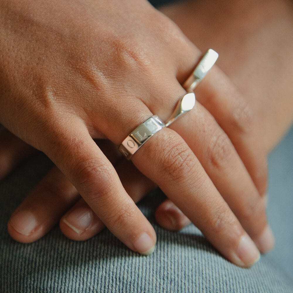 Daisy London Sterling Silver Engravable Geometric Band Ring Additional Image - 3