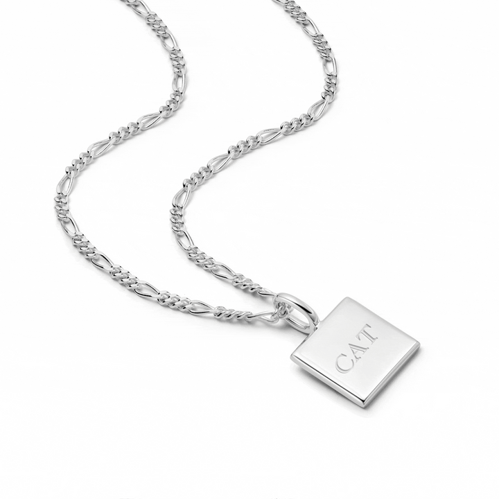 Daisy London Sterling Silver Engravable Square Pendant Necklace