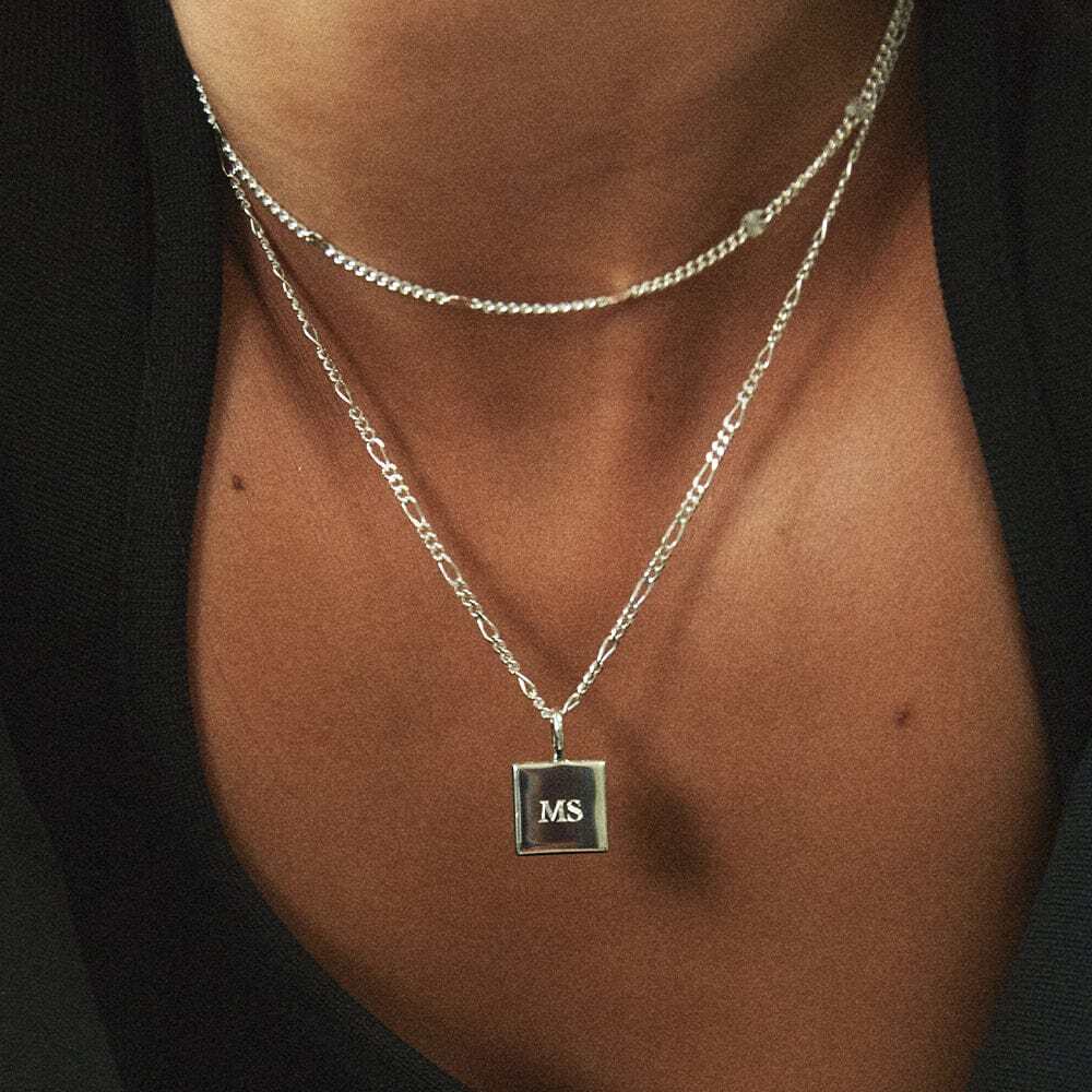 Daisy London Sterling Silver Engravable Square Pendant Necklace Additional Image - 1