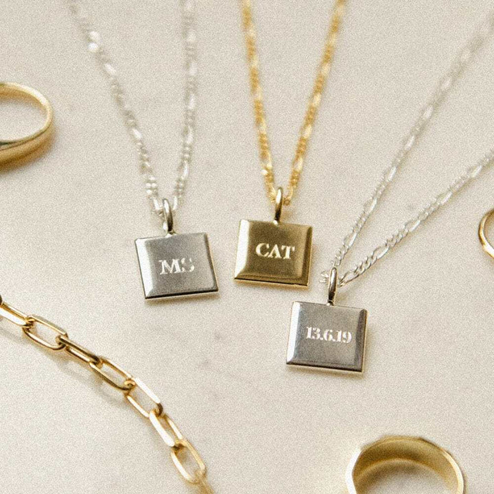 Daisy London Sterling Silver Engravable Square Pendant Necklace Additional Image - 2